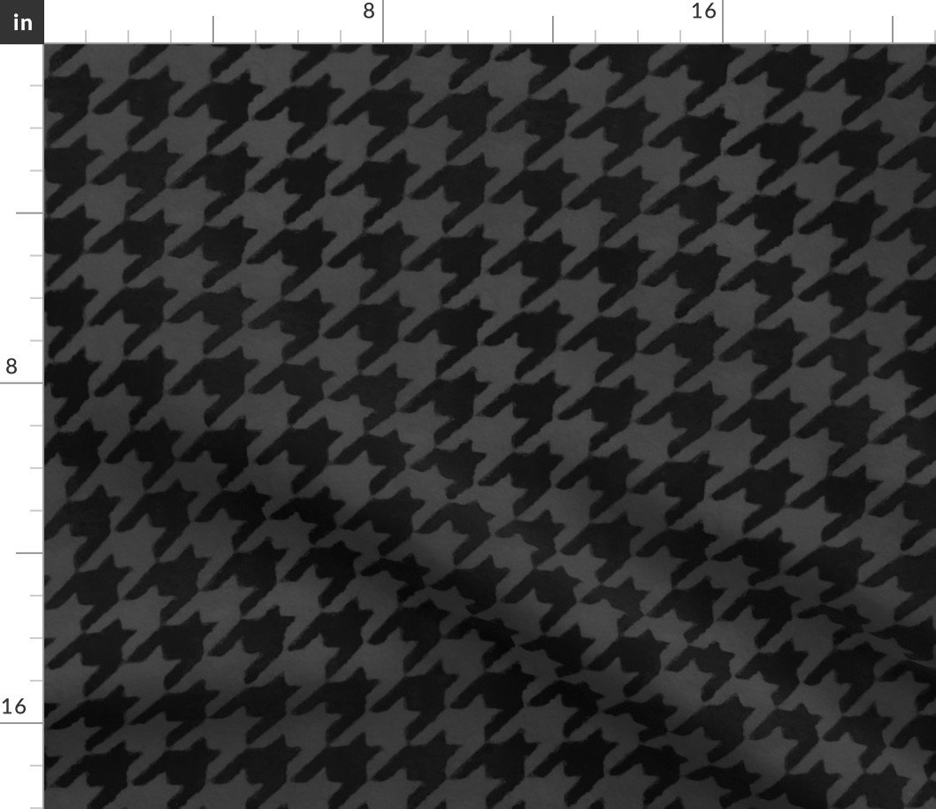 Soot Black and Ash Grey Handpainted Houndstooth Check Watercolor Pattern Fabric