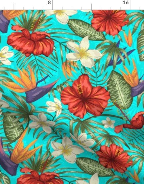 South Seas Aqua Hawaiian  Tropical Rainforest Birds of Paradise Fabric