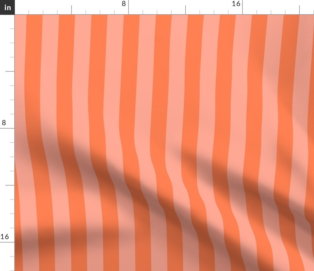 Sunset Coral and Tonal Coral 1 Inch Vertical Cabana Stripes Fabric