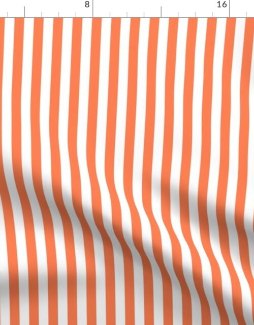 Sunset Coral and White 1/2 Inch Vertical Cabana Stripes Fabric