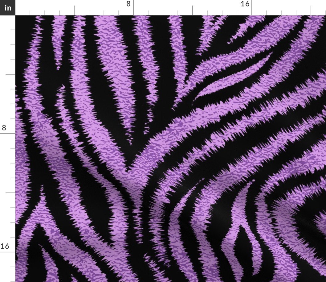 Textured Animal Striped Tiger Fur in Bold Purple Lavender and Black Swirling Zebra Stripes Fabric