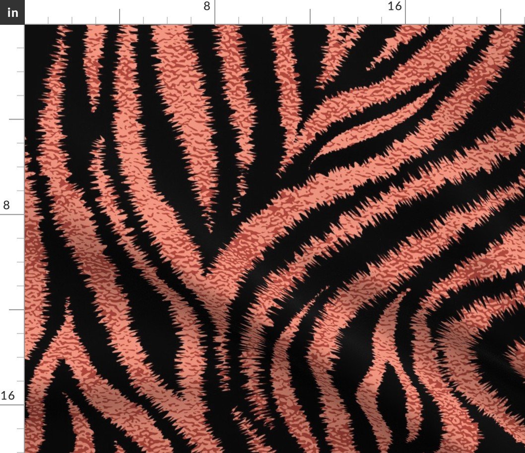 Textured Animal Striped Tiger Fur in Bold Russet Orange and Black Swirling Zebra Stripes Fabric