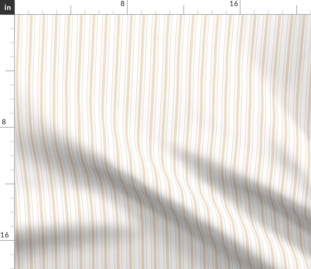 Traditional Micro Natural Vintage Ticking Upholstery Stripes on White Fabric