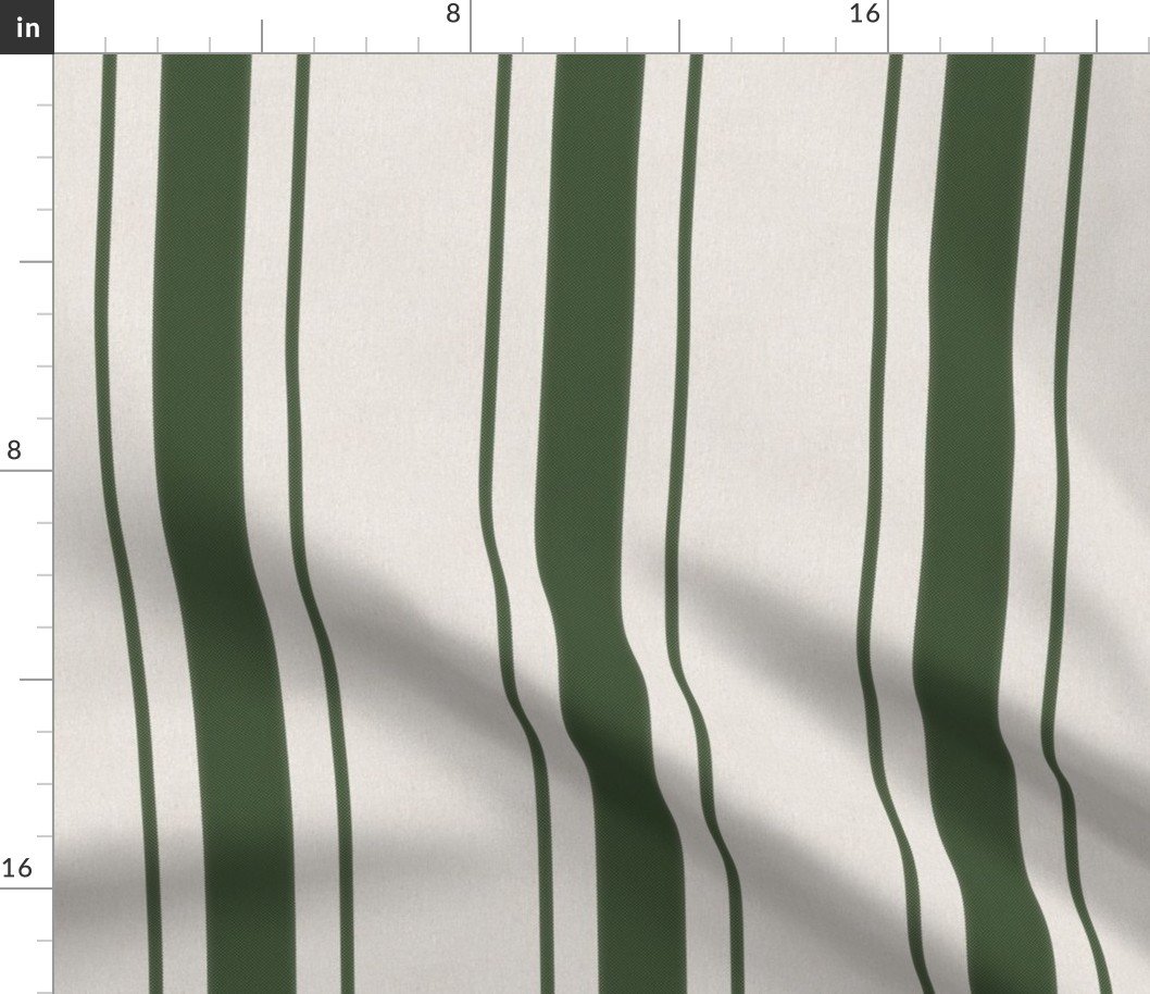 Tree Green Antique Vintage Mattress Ticking Stripe on Cream Fabric