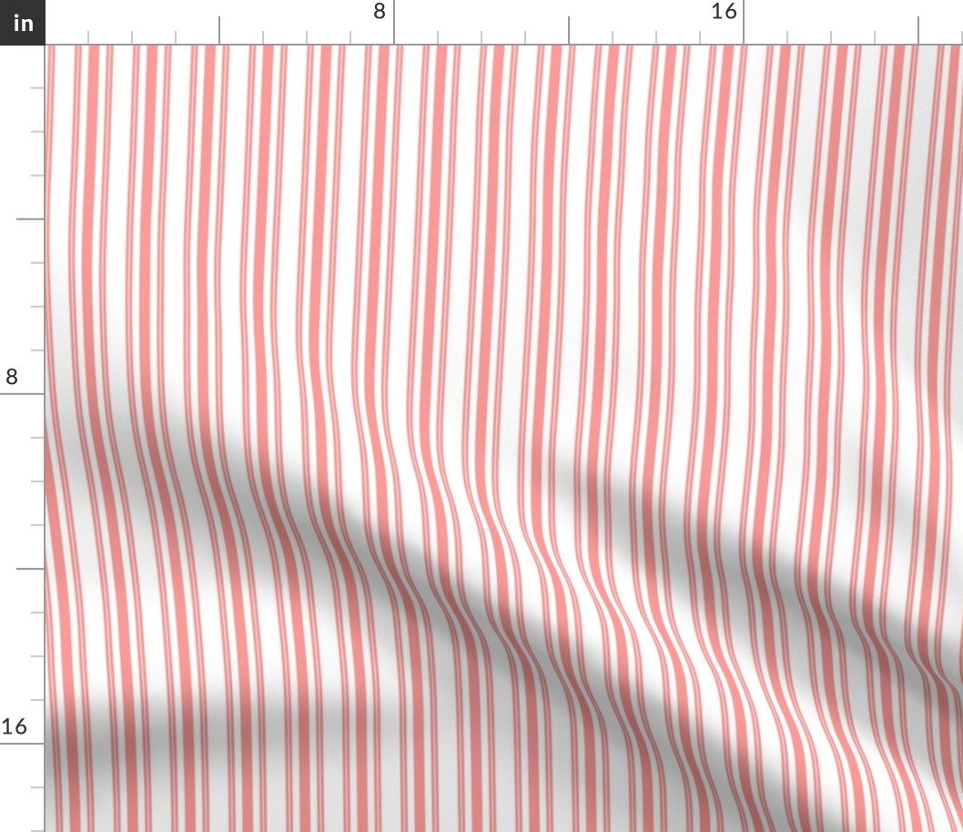 Trendy Large Coral Rose Pastel Coral French Mattress Ticking Double Stripes Fabric