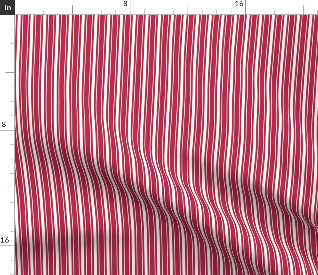 Two-Tone Color of the Year Viva Magenta with Tonal Vertical Narrow Ticking Stripes Fabric