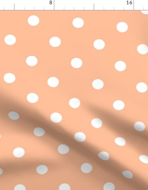 Two Inch Polka Dot Spots in Peach Fuzz Color of the Year 2024 and White Fabric