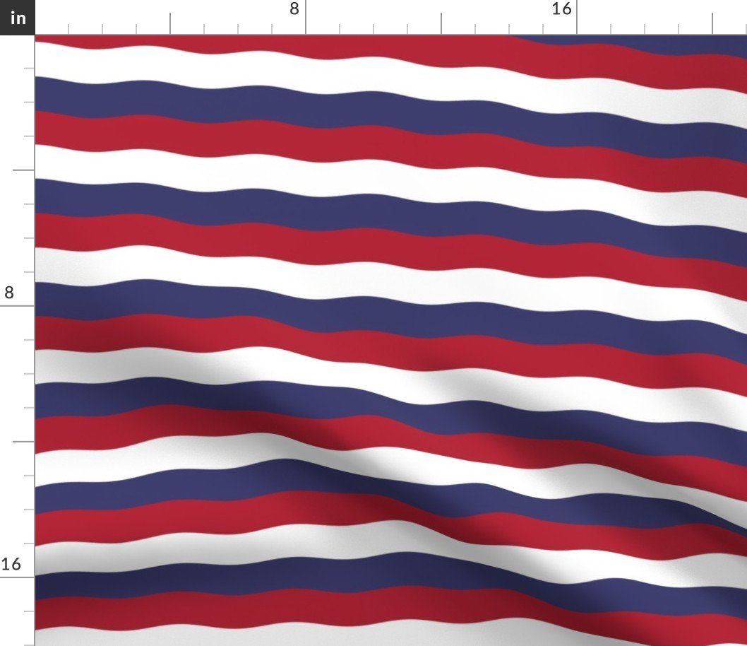 USA Red White and blue 1 inch Scalloped Horizontal Waves Fabric