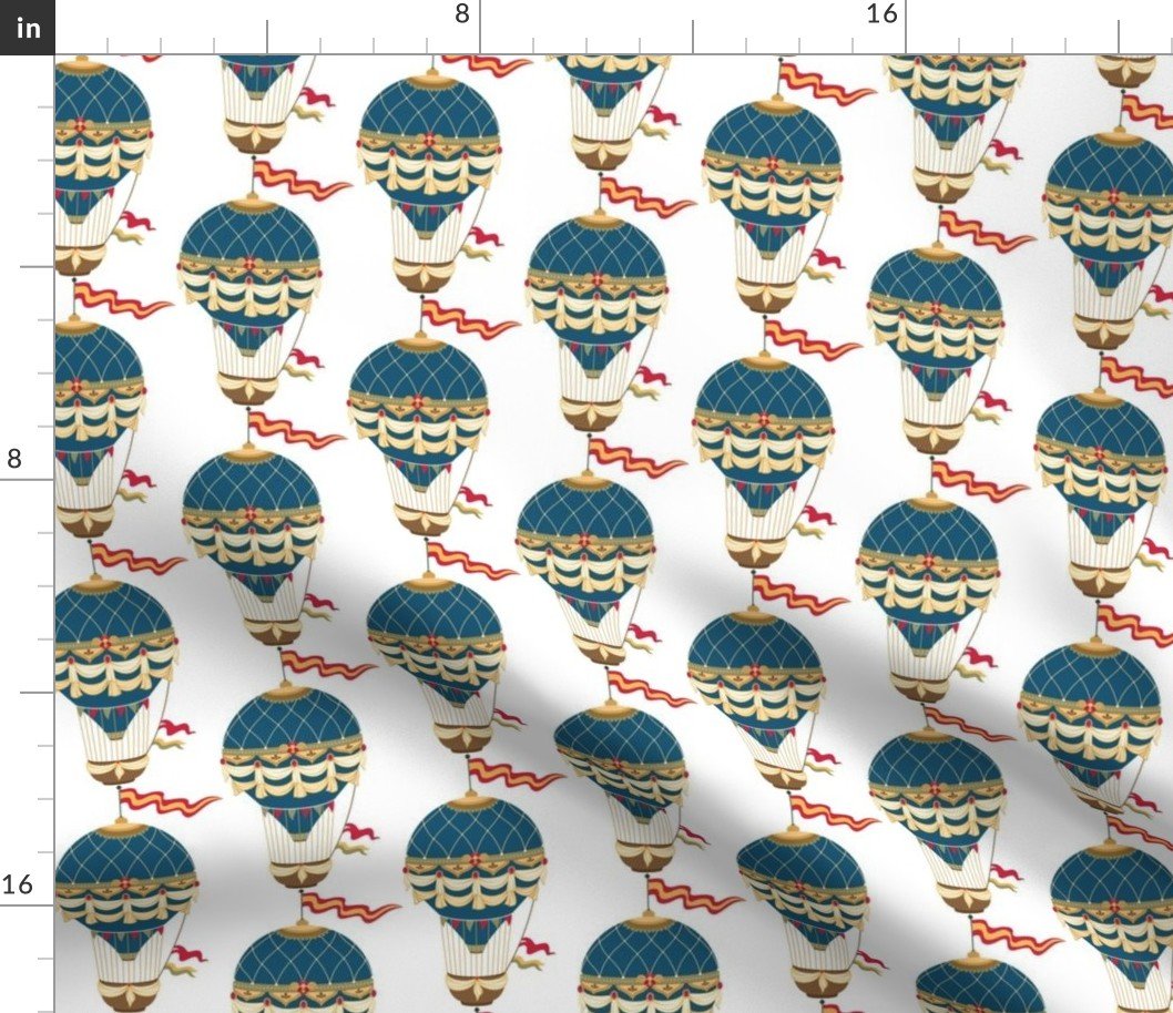 Vintage Ornamental Blue Festooned Hot Air Helium Balloons Fabric