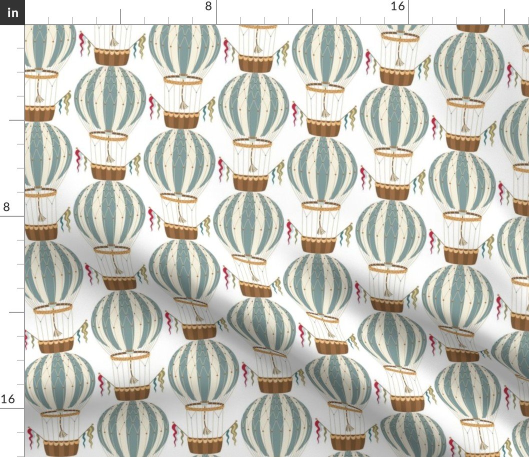 Vintage Ornamental Blue Striped Hot Air Helium Balloons Fabric