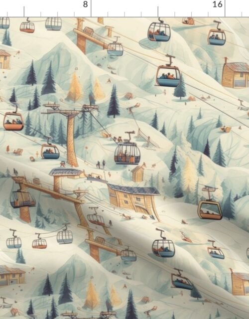 Vintage Ski Slope Cabins in Soft Pastels Fabric