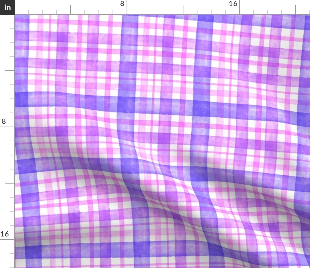Violet Purple and Pink Watercolor Tartan Checked Plaid Fabric