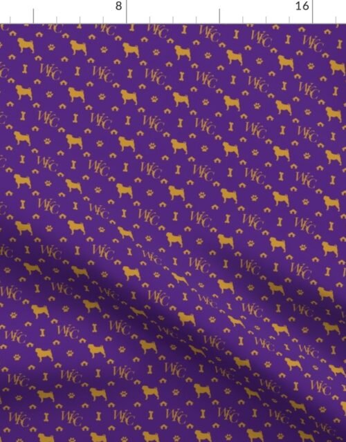 WKC Pugs on Purple and Gold Fabric