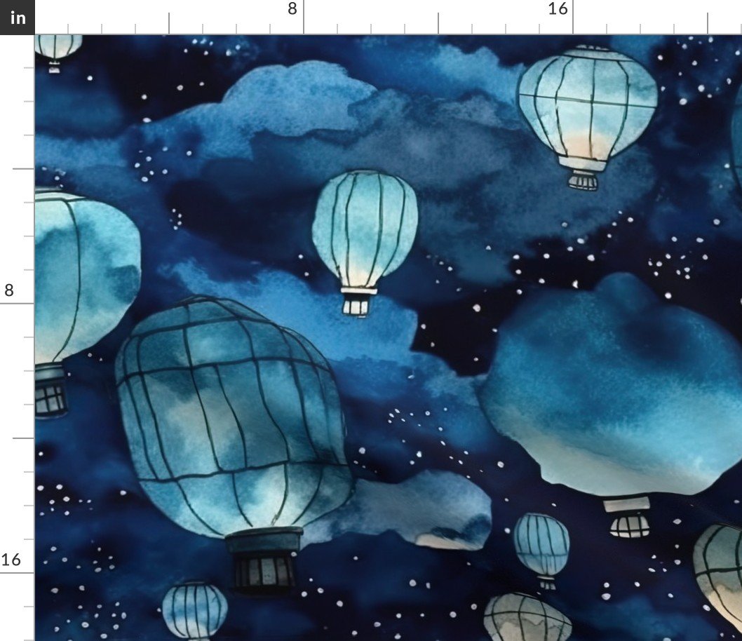 Watercolor Blue Colored Chinese Paper Lanterns Fabric