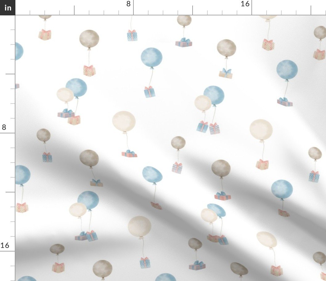 Watercolor Medium Balloons Carrying Gift Boxes Fabric
