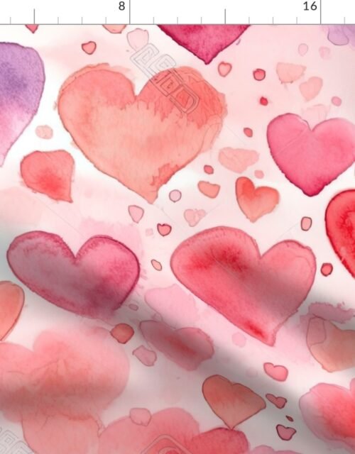 Watercolor Pink and Red Valentines Hearts Fabric