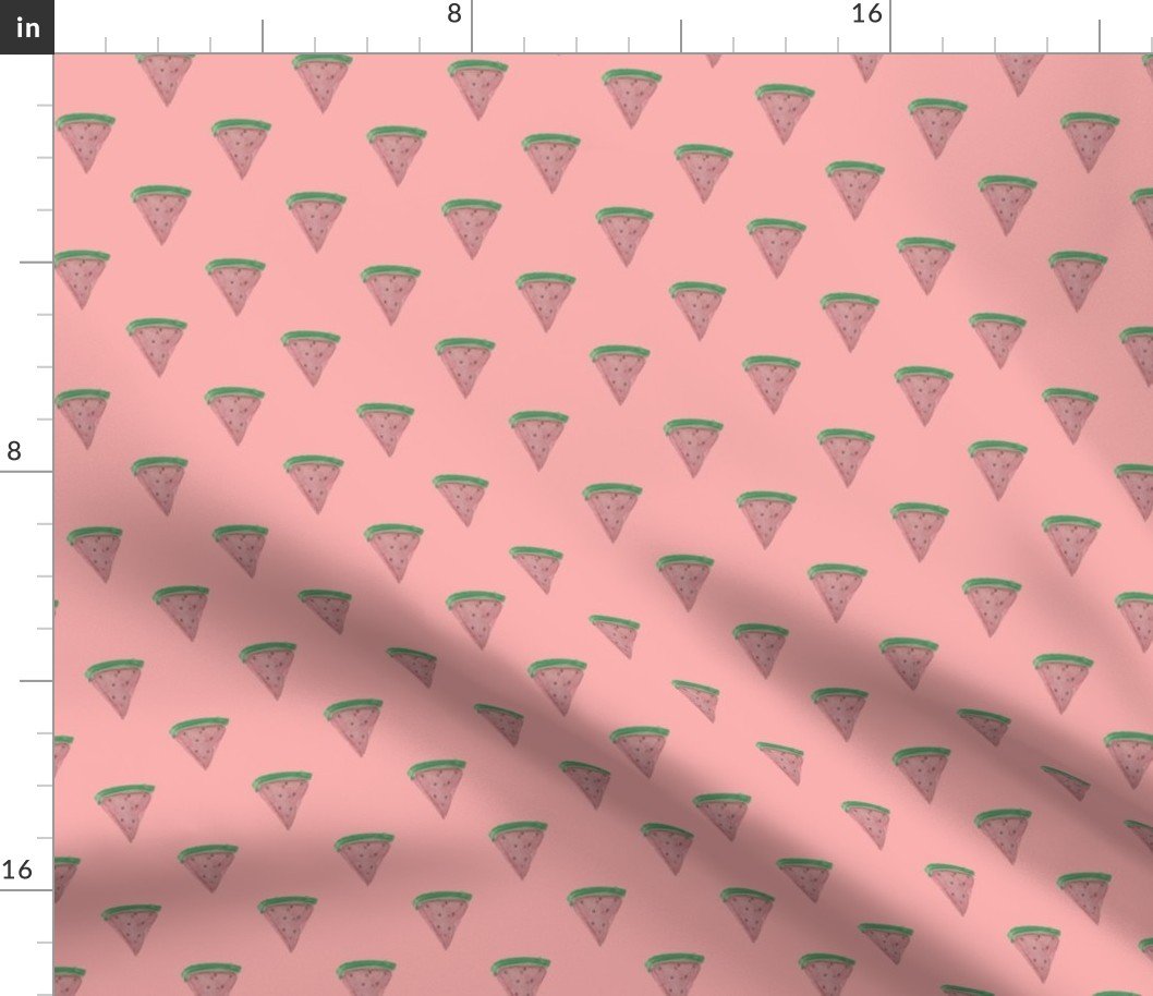 Watermelon Wedges in Watercolors on Candy Pink Hand-Painted Watercolor Fabric