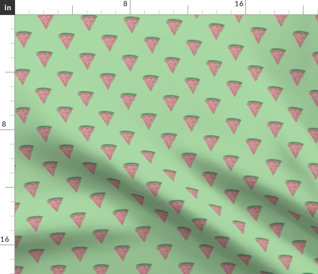 Watermelon Wedges in Watercolors on Mint Green Hand-Painted Watercolor Fabric