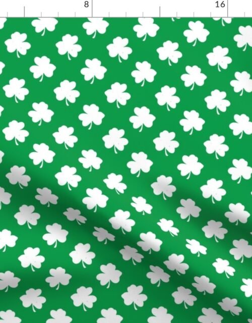 White Heart-Shaped Clover on Green St. Patricks Day Fabric