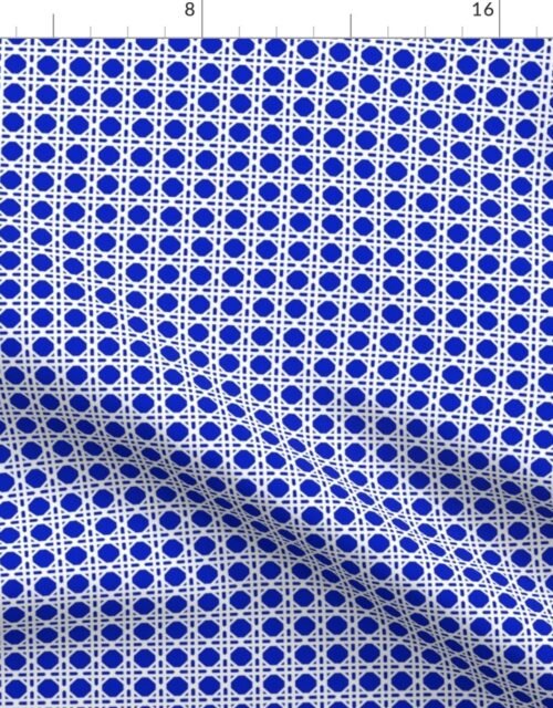 White on Cobalt Blue Rattan Caning Pattern Fabric