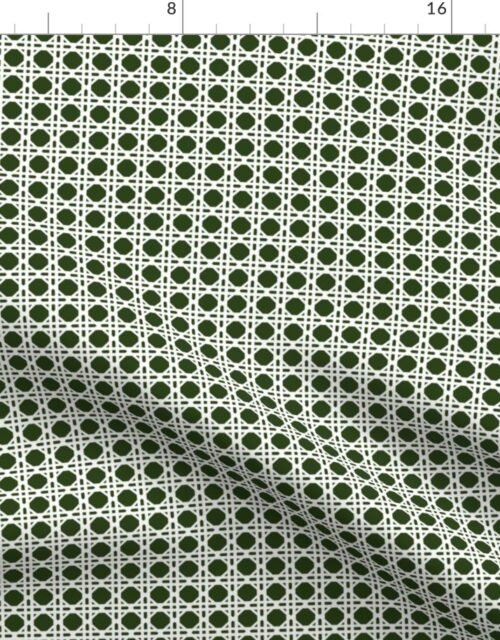 White on Lichen Green Rattan Caning Pattern Fabric