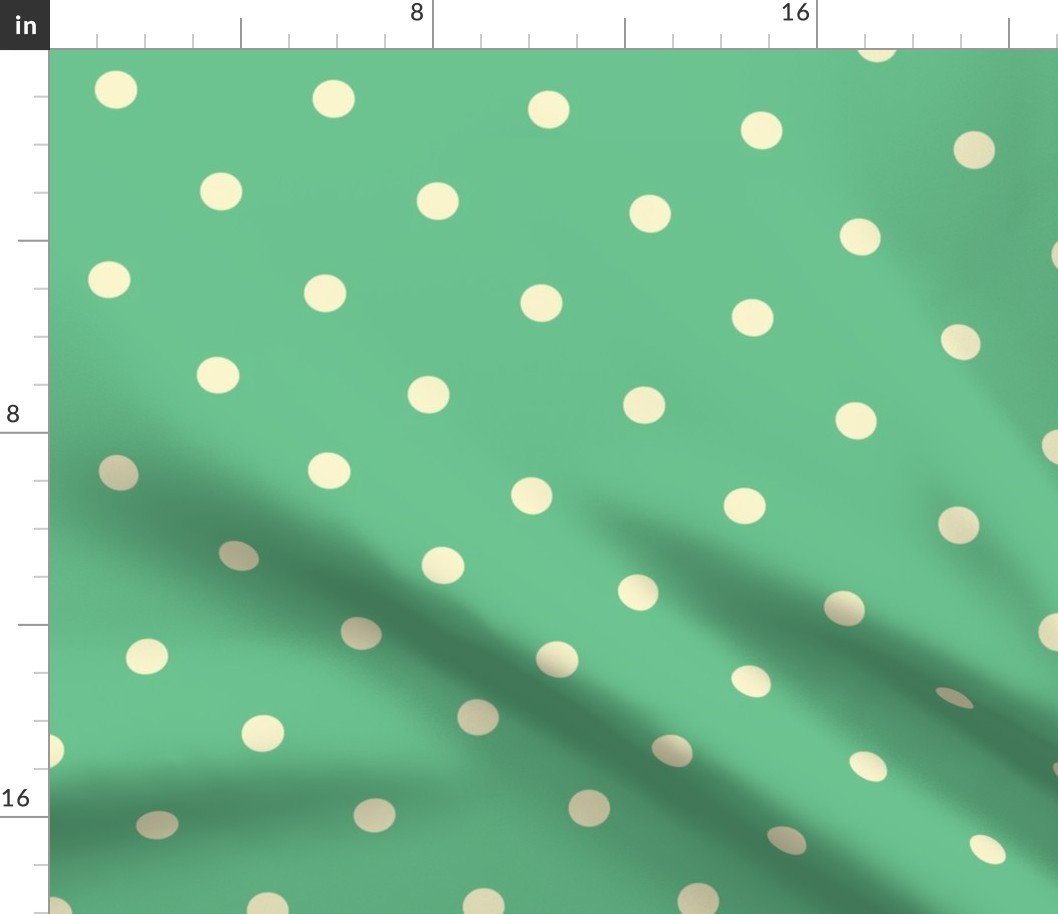 Yellow Gold Polka Dots on Vintage Christmas Green Fabric