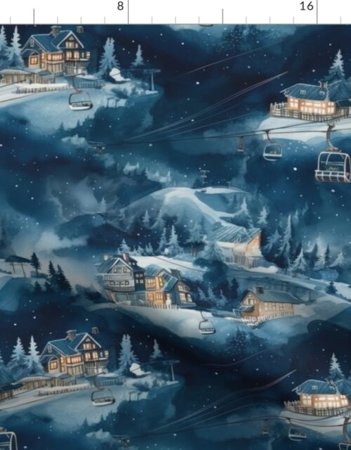 ski resort night Fabric