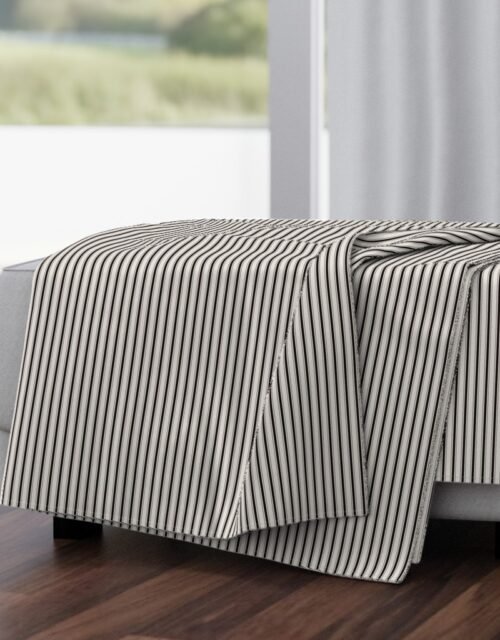 Micro Coal Black Antique Vintage Mattress Ticking Stripe on Cream Throw Blanket