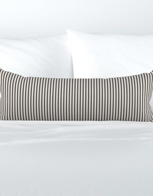 Micro Coal Black Antique Vintage Mattress Ticking Stripe on Cream Extra Long Lumbar Pillow