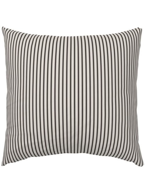 Micro Coal Black Antique Vintage Mattress Ticking Stripe on Cream Euro Pillow Sham