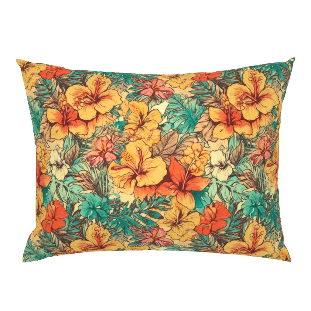 Soft Vintage Hawaiian Hibiscus Watercolor in Coral Orange Standard Pillow Sham