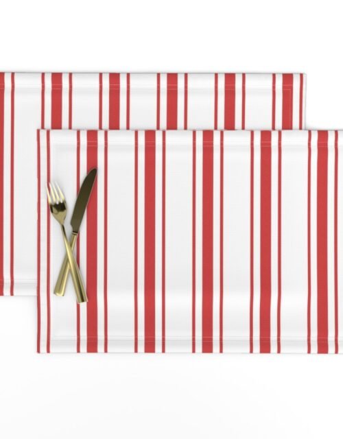 Mattress Ticking Wide Striped Pattern in Red and White Placemats