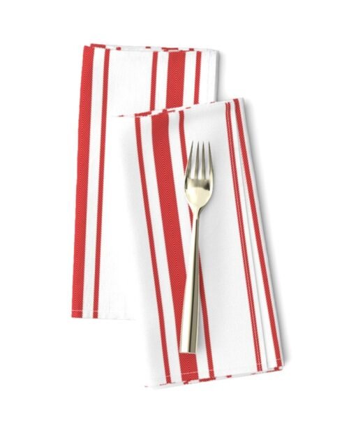 Mattress Ticking Wide Striped Pattern in Red and White Dinner Napkins